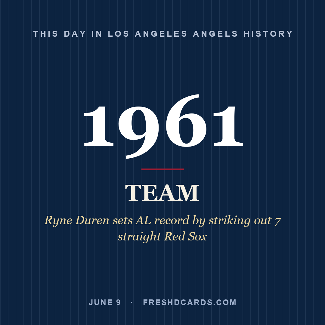 Los Angeles Angels: Los Angeles Angels, 1961, Ryne Duren sets AL record by striking out 7 straight Red Sox