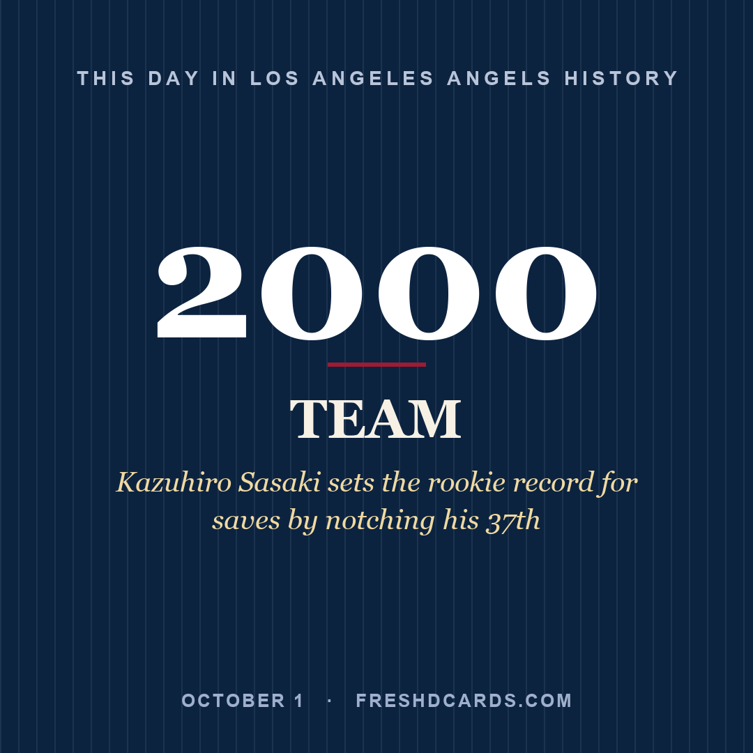 Los Angeles Angels: Los Angeles Angels, 2000, Kazuhiro Sasaki sets the rookie record for saves by notching his 37th