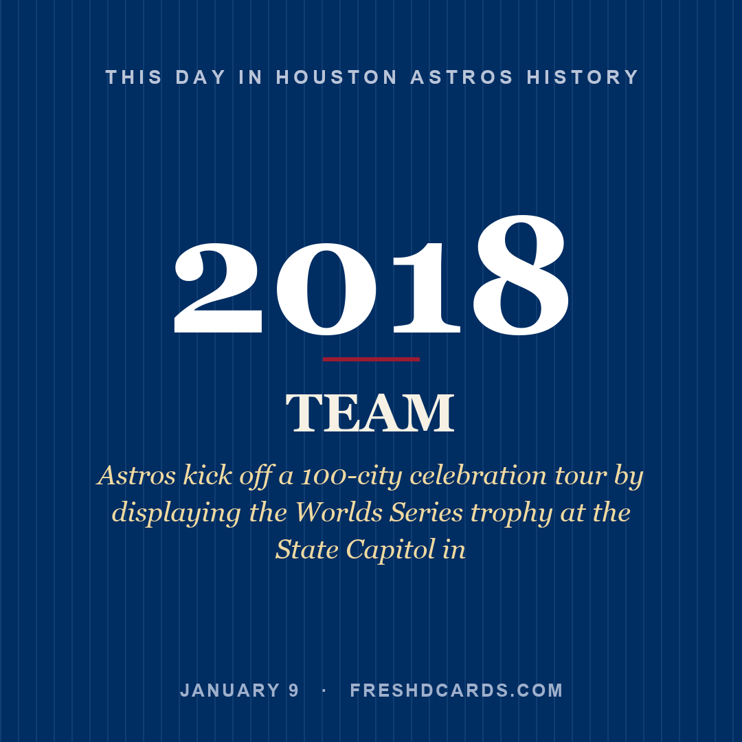 Houston Astros: Houston Astros, 2018, Astros kick off a 100-city celebration tour by displaying the Worlds Series trophy at the State Capitol in