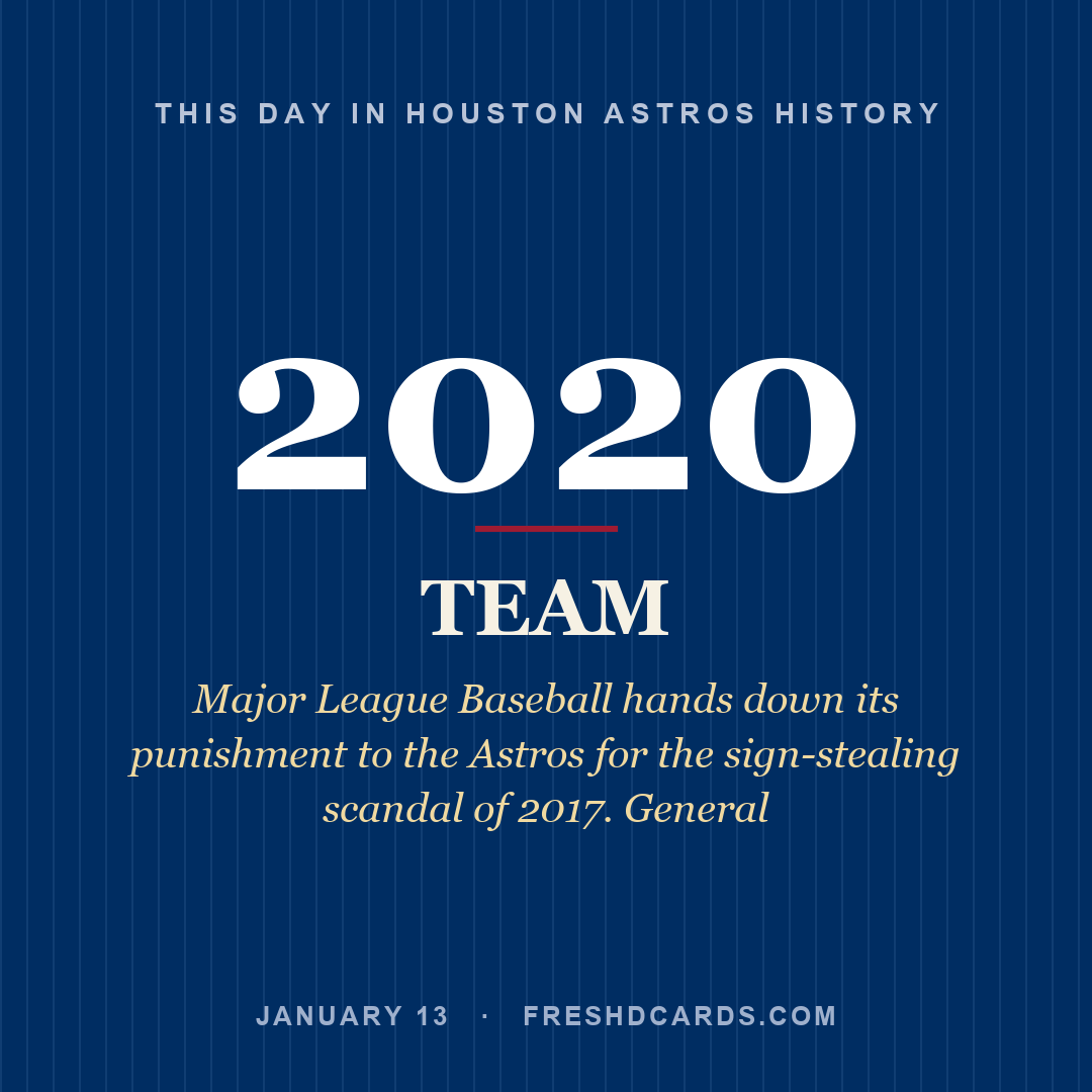 Houston Astros: Houston Astros, 2020, Major League Baseball hands down its punishment to the Astros for the sign-stealing scandal of 2017. General