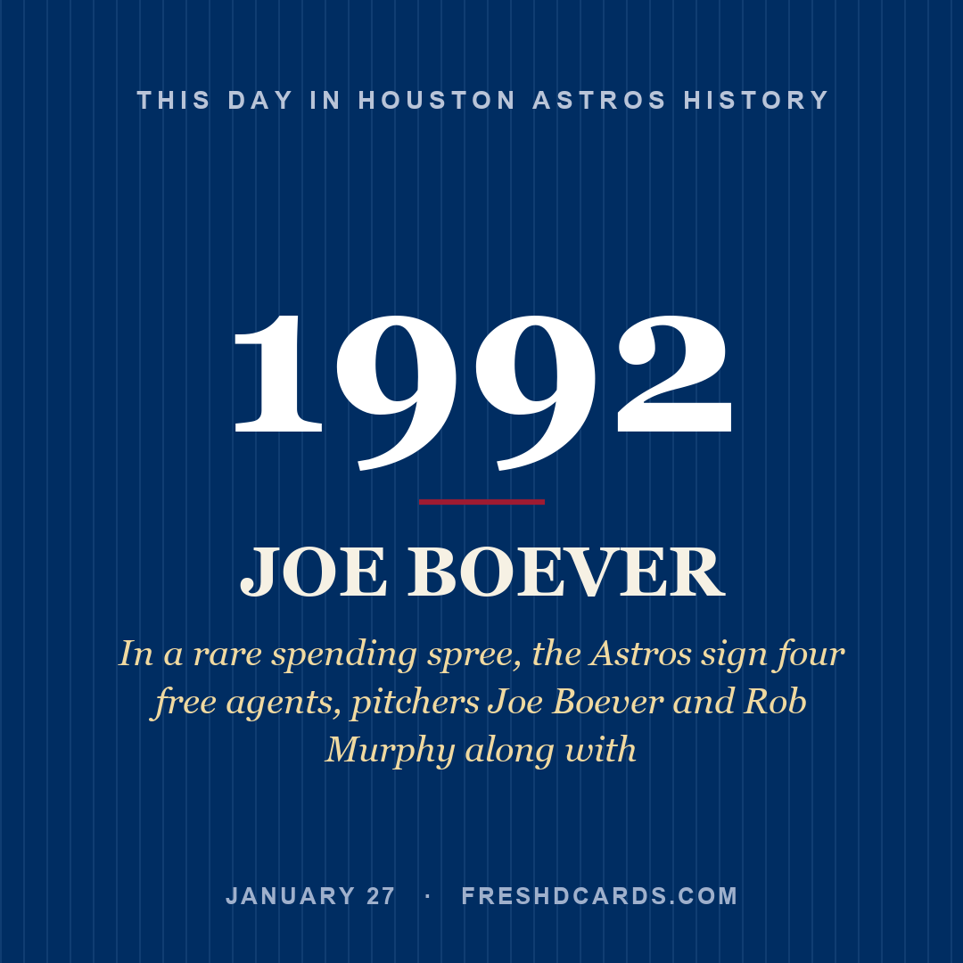 Houston Astros: Joe Boever, 1992, In a rare spending spree, the Astros sign four free agents, pitchers Joe Boever and Rob Murphy along with