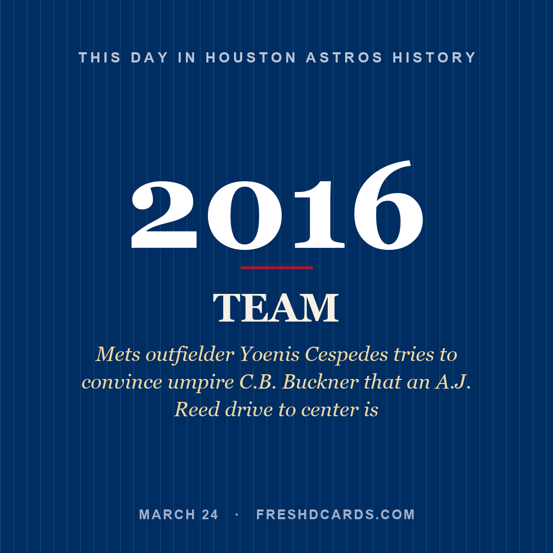 Houston Astros: Houston Astros, 2016, Mets outfielder Yoenis Cespedes tries to convince umpire C.B. Buckner that an A.J. Reed drive to center is
