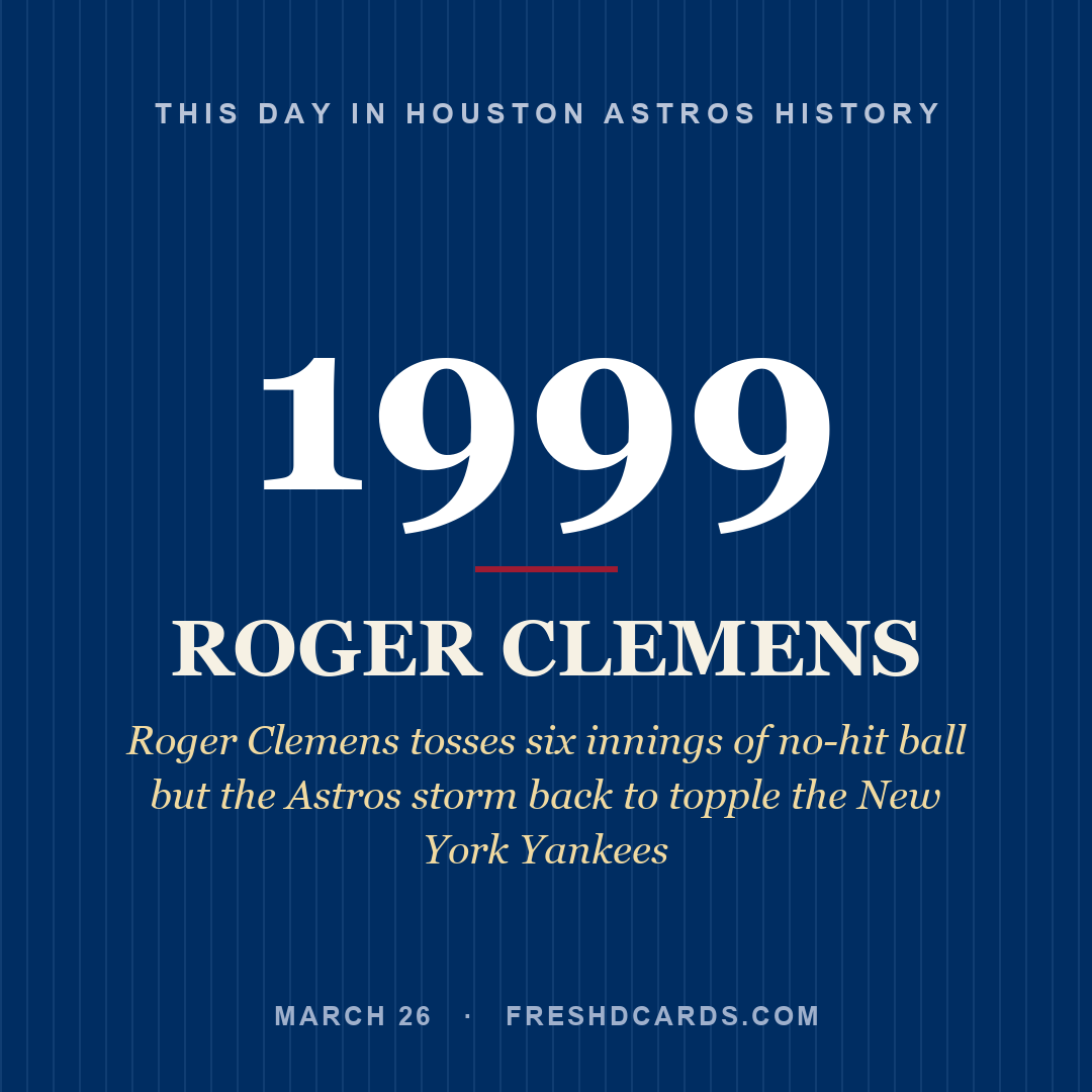 Houston Astros: Roger Clemens, 1999, Roger Clemens tosses six innings of no-hit ball but the Astros storm back to topple the New York Yankees