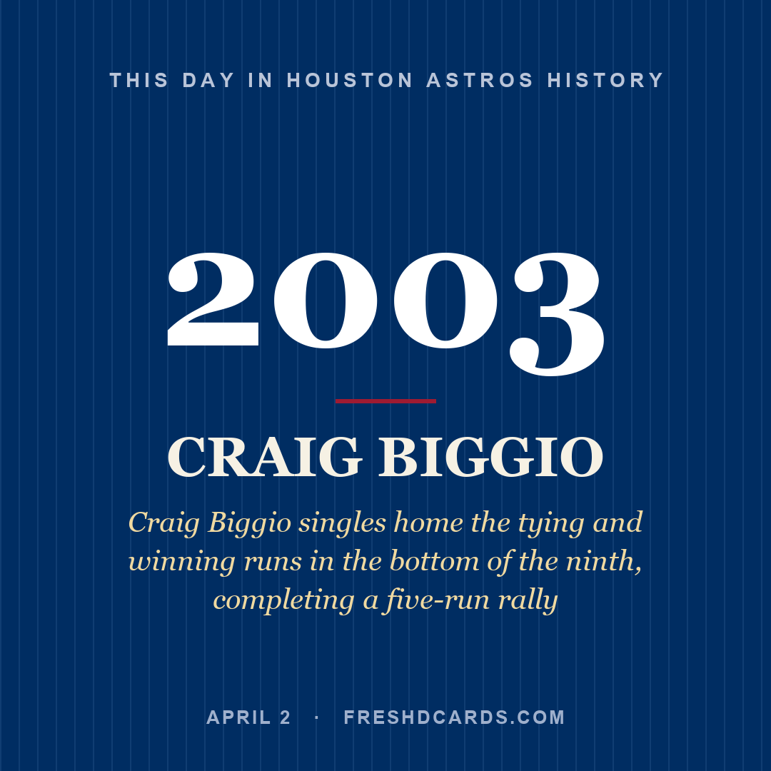Houston Astros: Craig Biggio, 2003, Craig Biggio singles home the tying and winning runs in the bottom of the ninth, completing a five-run rally
