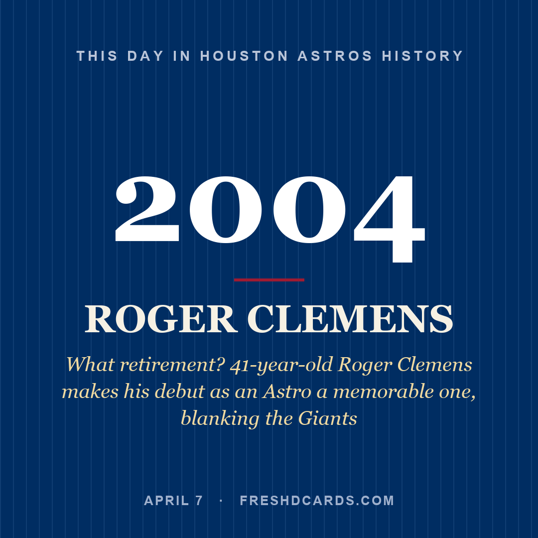 Houston Astros: Roger Clemens, 2004, What retirement? 41-year-old Roger Clemens makes his debut as an Astro a memorable one, blanking the Giants