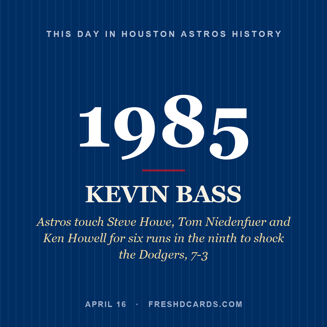Houston Astros: Kevin Bass, 1985, Astros touch Steve Howe, Tom Niedenfuer and Ken Howell for six runs in the ninth to shock the Dodgers, 7-3