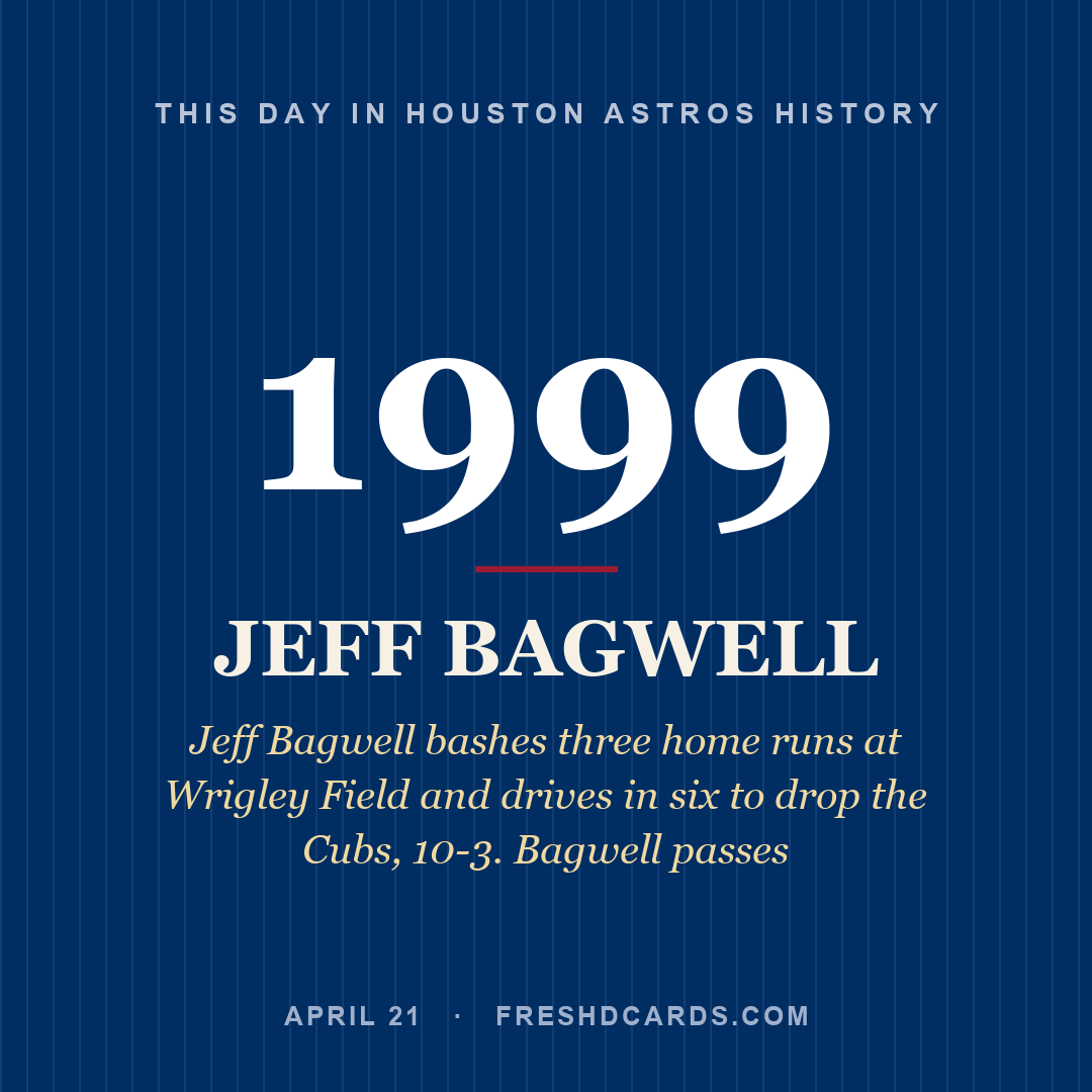 Houston Astros: Jeff Bagwell, 1999, Jeff Bagwell bashes three home runs at Wrigley Field and drives in six to drop the Cubs, 10-3. Bagwell passes