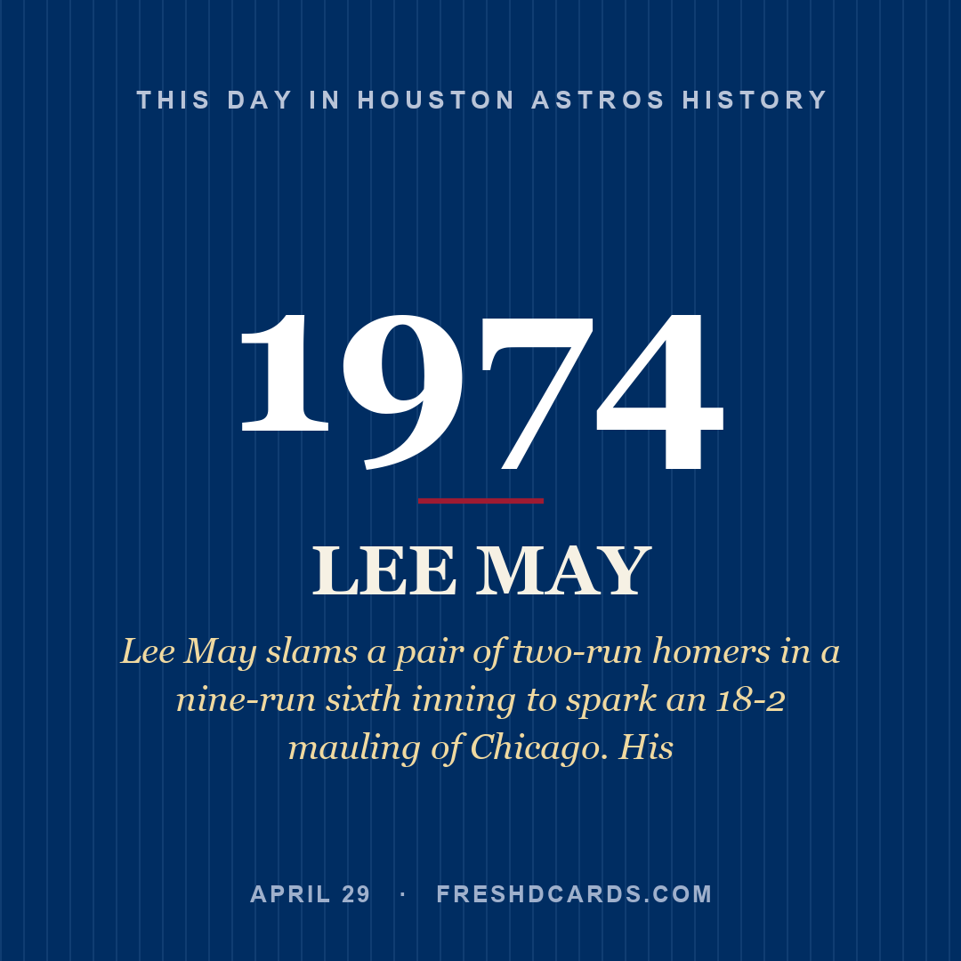 Houston Astros: Lee May, 1974, Lee May slams a pair of two-run homers in a nine-run sixth inning to spark an 18-2 mauling of Chicago. His