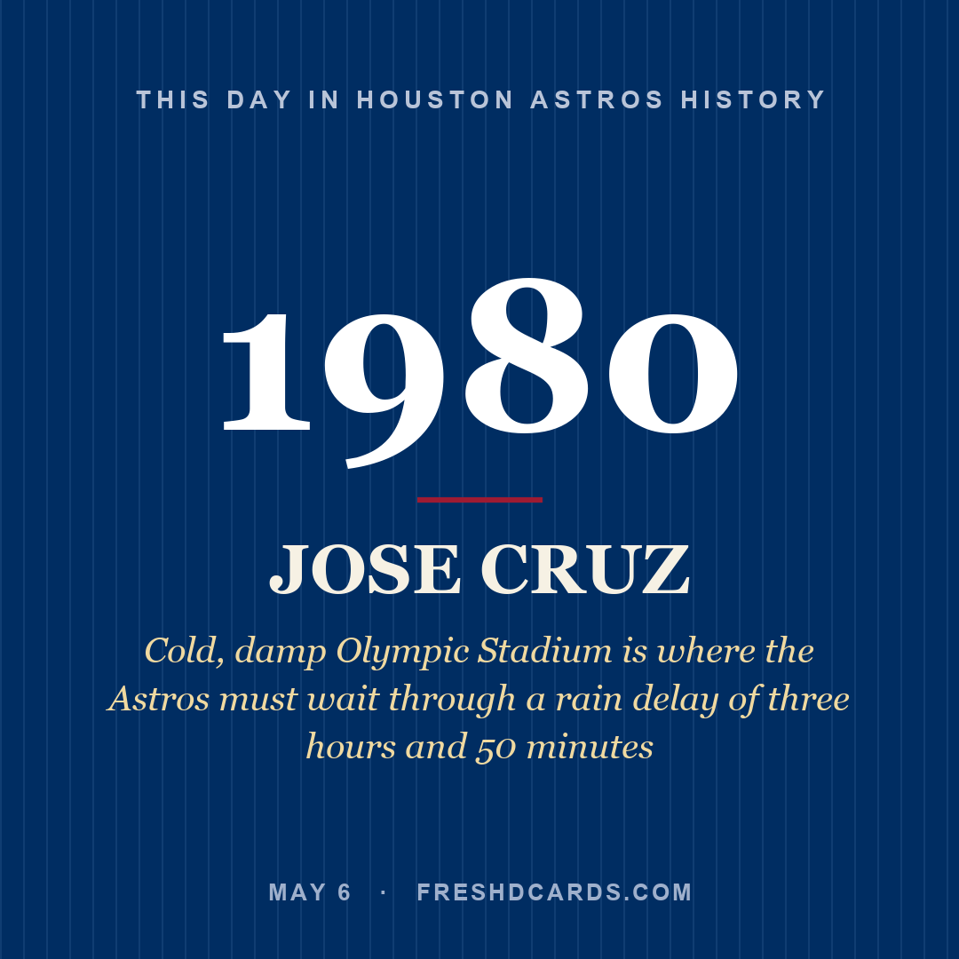 Houston Astros: Jose Cruz, 1980, Cold, damp Olympic Stadium is where the Astros must wait through a rain delay of three hours and 50 minutes