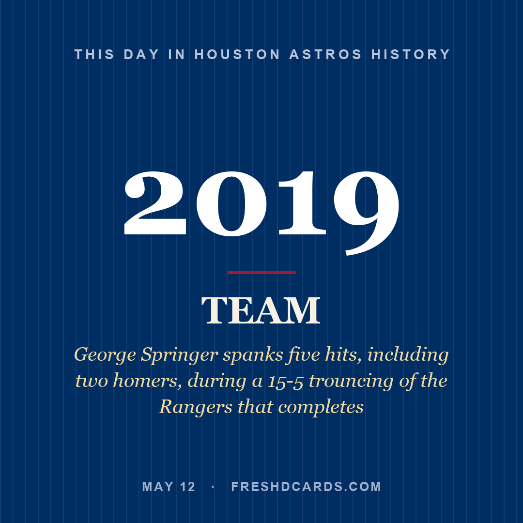 Houston Astros: Houston Astros, 2019, George Springer spanks five hits, including two homers, during a 15-5 trouncing of the Rangers that completes