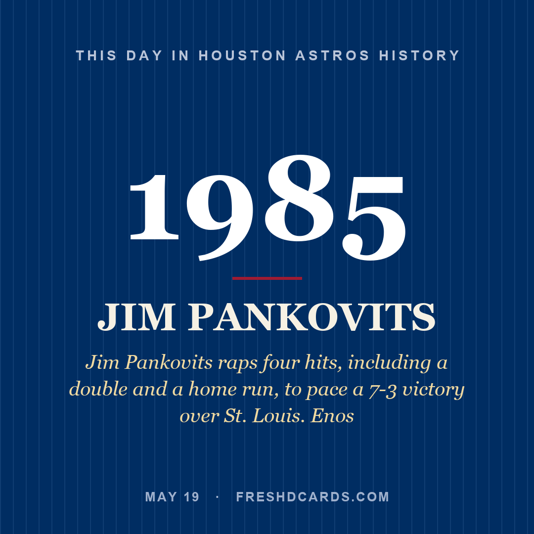 Houston Astros: Jim Pankovits, 1985, Jim Pankovits raps four hits, including a double and a home run, to pace a 7-3 victory over St. Louis. Enos