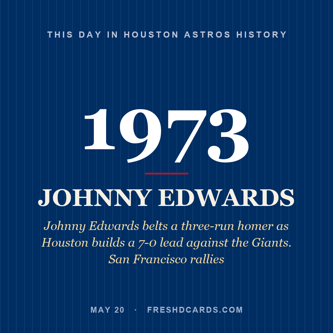 Houston Astros: Johnny Edwards, 1973, Johnny Edwards belts a three-run homer as Houston builds a 7-0 lead against the Giants. San Francisco rallies