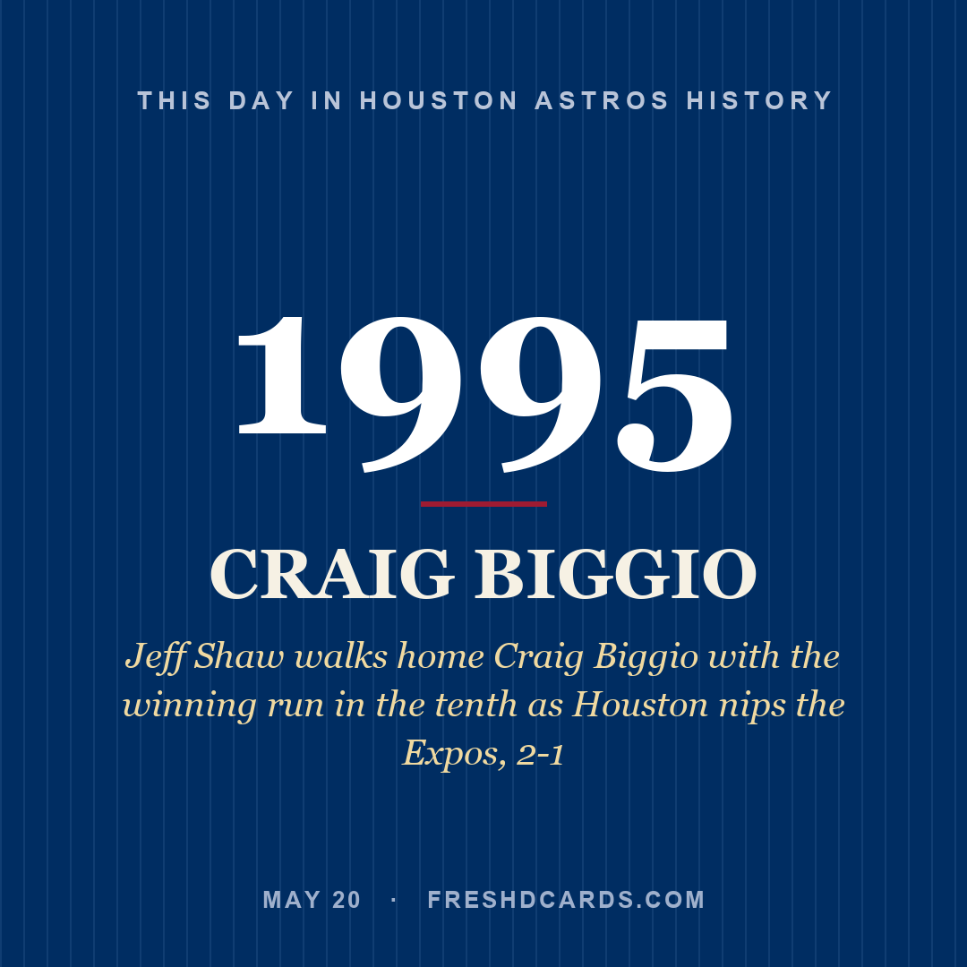 Houston Astros: Craig Biggio, 1995, Jeff Shaw walks home Craig Biggio with the winning run in the tenth as Houston nips the Expos, 2-1