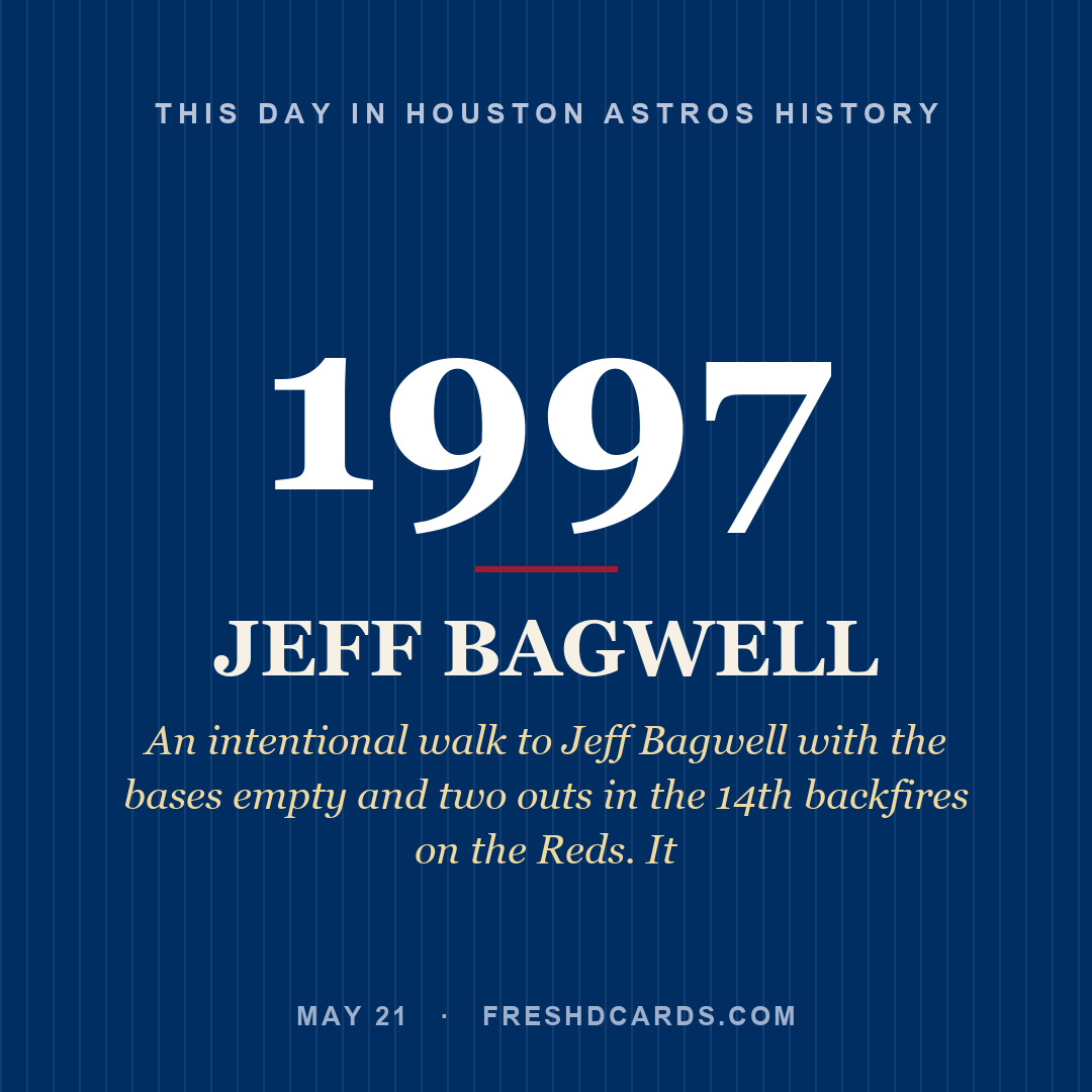 Houston Astros: Jeff Bagwell, 1997, An intentional walk to Jeff Bagwell with the bases empty and two outs in the 14th backfires on the Reds. It