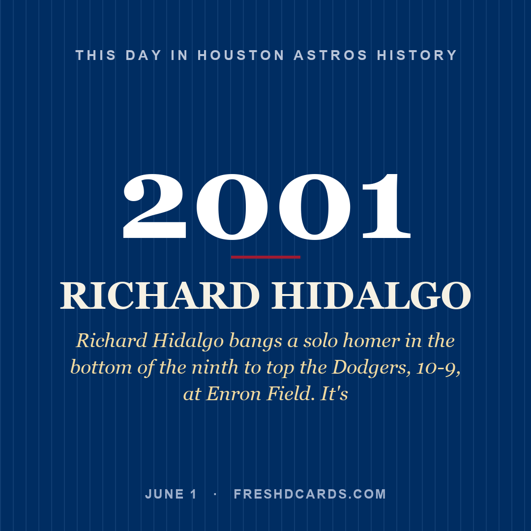 Houston Astros: Richard Hidalgo, 2001, Richard Hidalgo bangs a solo homer in the bottom of the ninth to top the Dodgers, 10-9, at Enron Field. It's