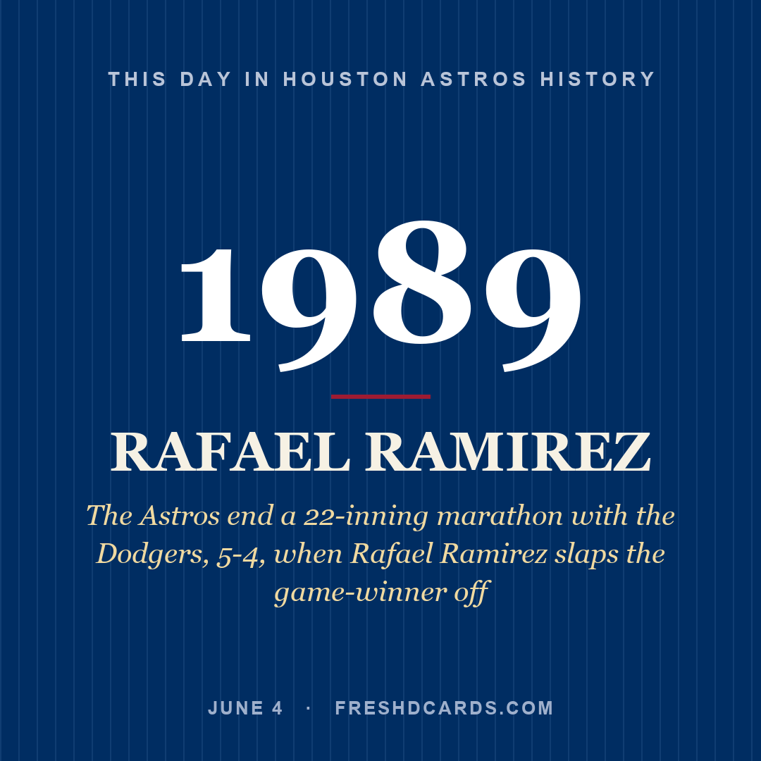Houston Astros: Rafael Ramirez, 1989, The Astros end a 22-inning marathon with the Dodgers, 5-4, when Rafael Ramirez slaps the game-winner off