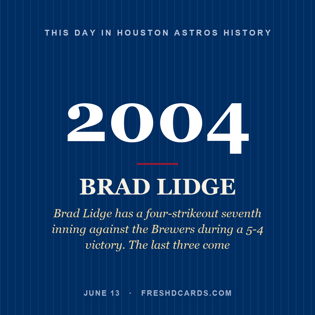 Houston Astros: Brad Lidge, 2004, Brad Lidge has a four-strikeout seventh inning against the Brewers during a 5-4 victory. The last three come