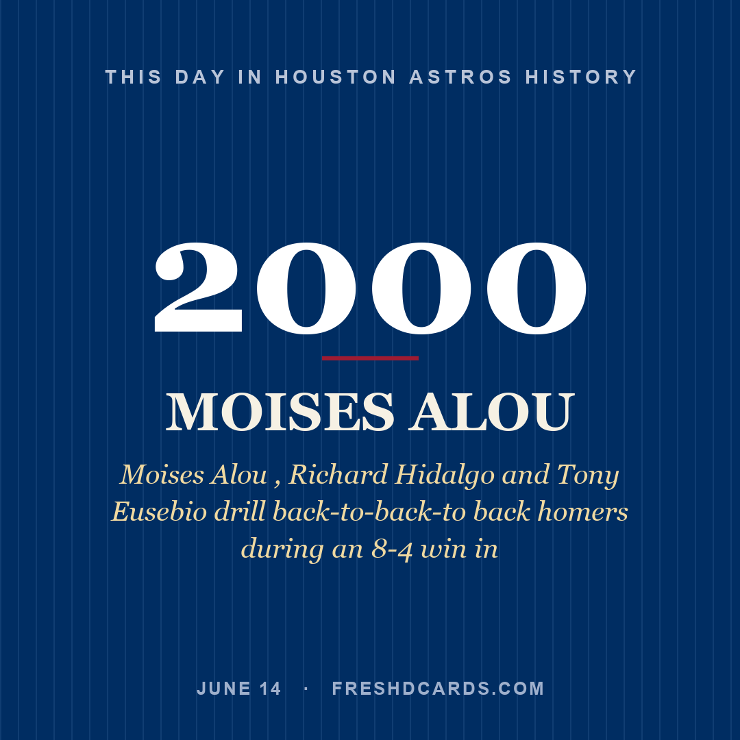 Houston Astros: Moises Alou, 2000, Moises Alou , Richard Hidalgo and Tony Eusebio drill back-to-back-to back homers during an 8-4 win in