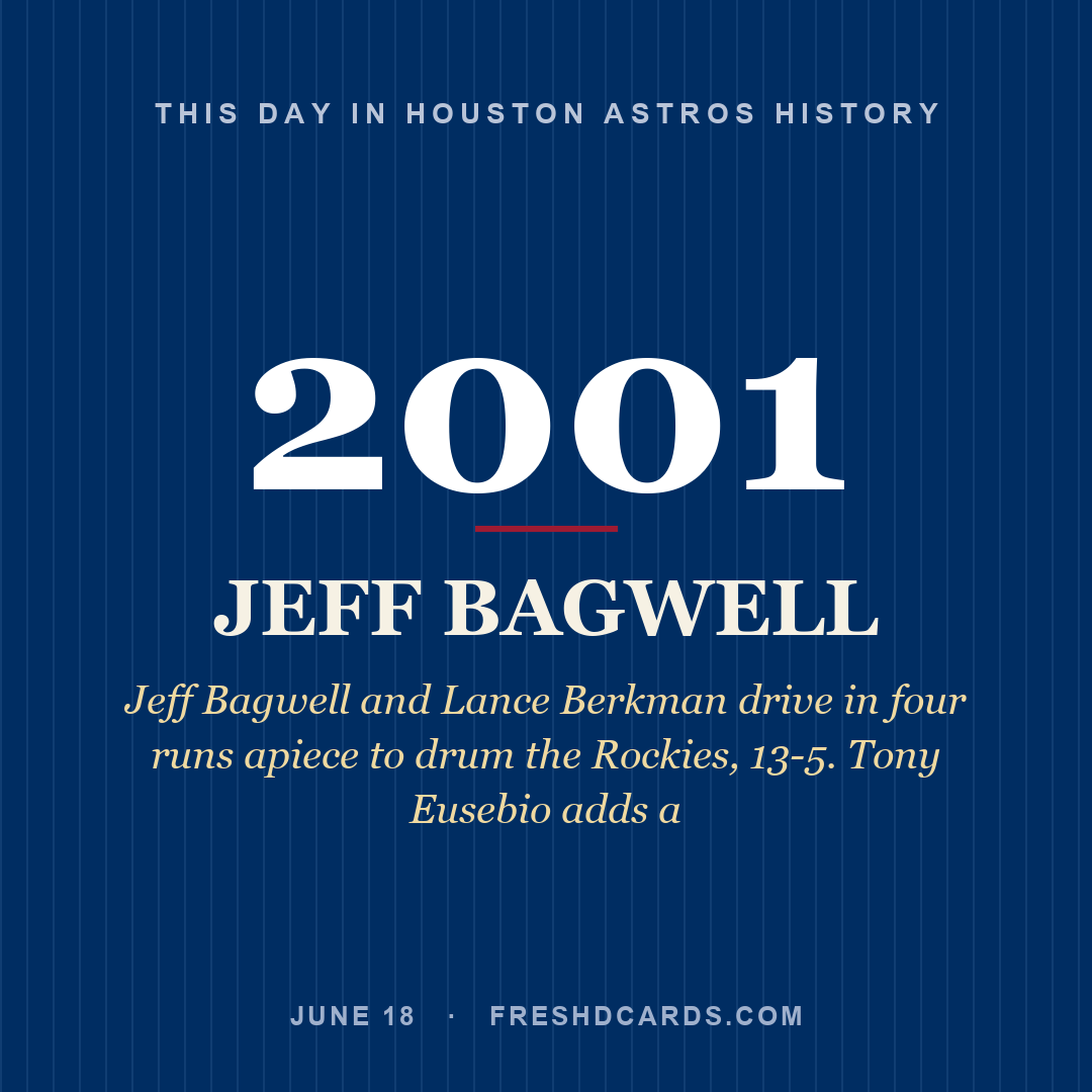 Houston Astros: Jeff Bagwell, 2001, Jeff Bagwell and Lance Berkman drive in four runs apiece to drum the Rockies, 13-5. Tony Eusebio adds a