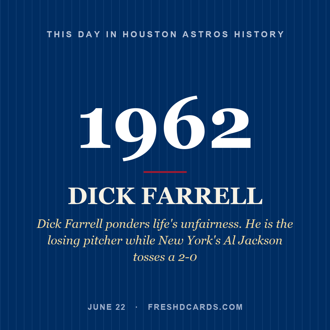 Houston Astros: Dick Farrell, 1962, Dick Farrell ponders life's unfairness. He is the losing pitcher while New York's Al Jackson tosses a 2-0