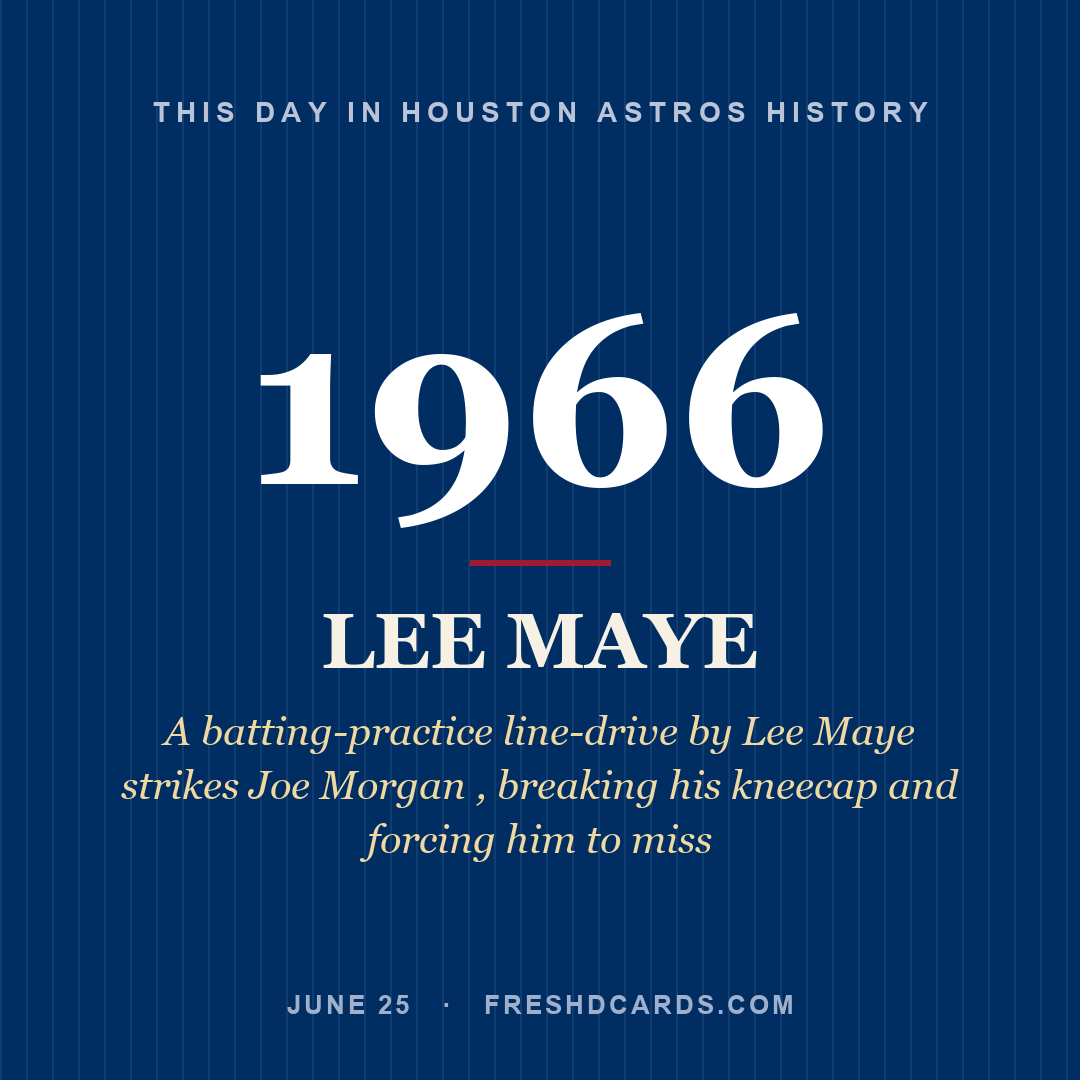 Houston Astros: Lee Maye, 1966, A batting-practice line-drive by Lee Maye strikes Joe Morgan , breaking his kneecap and forcing him to miss