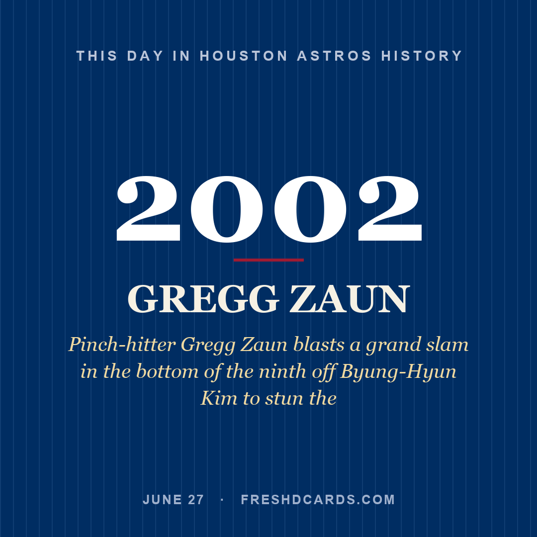 Houston Astros: Gregg Zaun, 2002, Pinch-hitter Gregg Zaun blasts a grand slam in the bottom of the ninth off Byung-Hyun Kim to stun the
