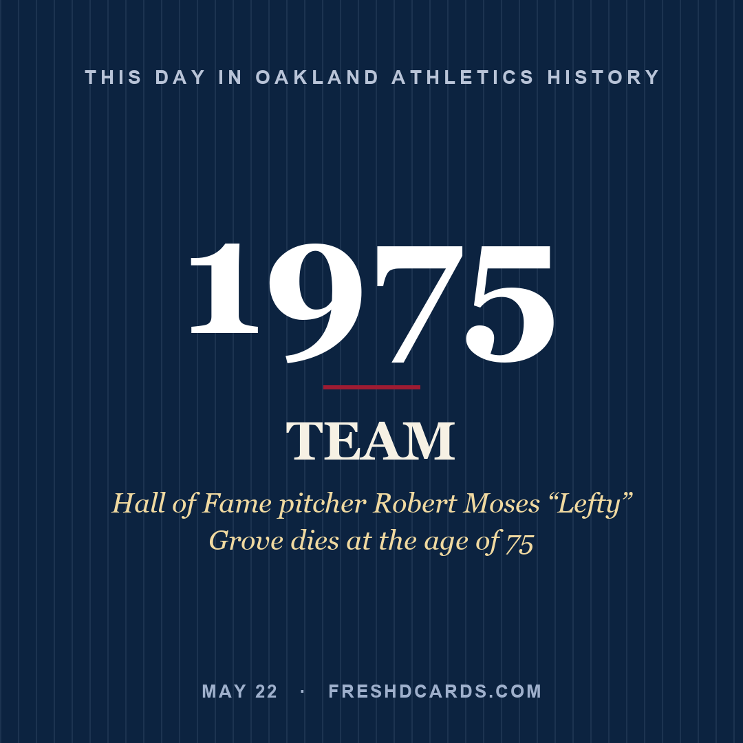Oakland Athletics: Oakland Athletics, 1975, Hall of Fame pitcher Robert Moses “Lefty” Grove dies at the age of 75