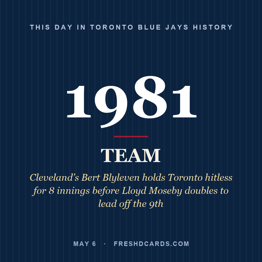 Toronto Blue Jays: Toronto Blue Jays, 1981, Cleveland’s Bert Blyleven holds Toronto hitless for 8 innings before Lloyd Moseby doubles to lead off the 9th