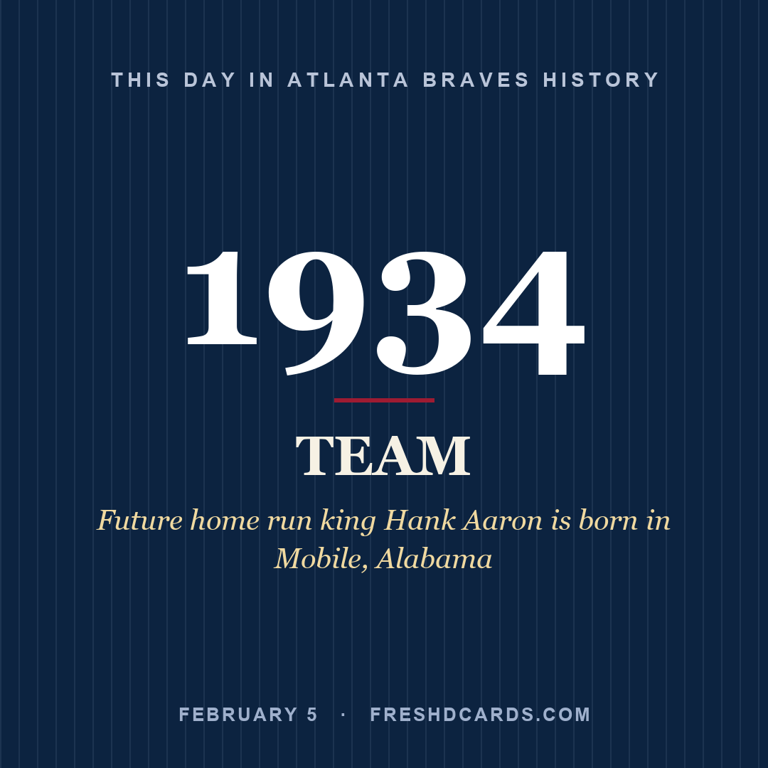 Atlanta Braves: Atlanta Braves, 1934, Future home run king Hank Aaron is born in Mobile, Alabama
