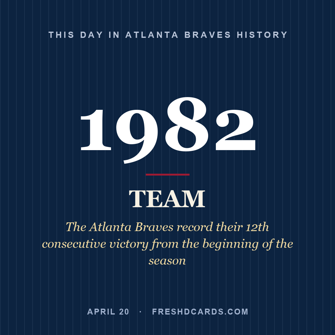 Atlanta Braves: Atlanta Braves, 1982, The Atlanta Braves record their 12th consecutive victory from the beginning of the season