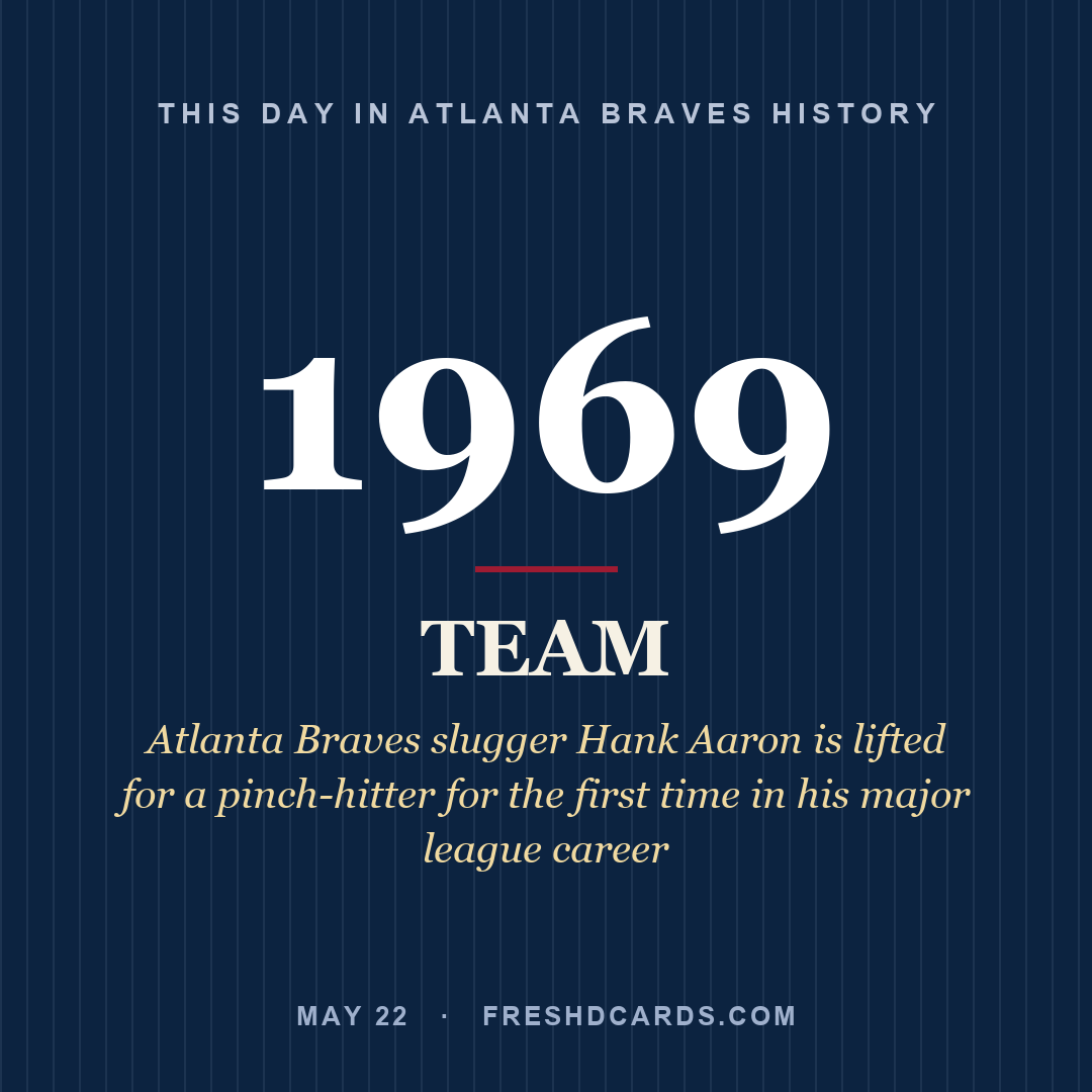 Atlanta Braves: Atlanta Braves, 1969, Atlanta Braves slugger Hank Aaron is lifted for a pinch-hitter for the first time in his major league career