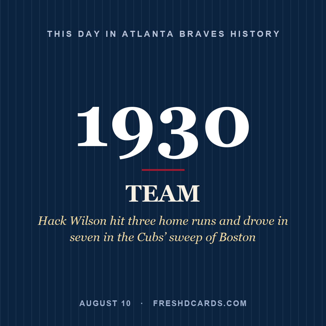 Atlanta Braves: Atlanta Braves, 1930, Hack Wilson hit three home runs and drove in seven in the Cubs’ sweep of Boston