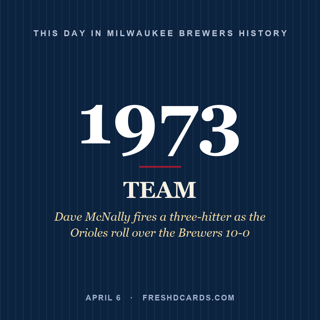 Milwaukee Brewers: Milwaukee Brewers, 1973, Dave McNally fires a three-hitter as the Orioles roll over the Brewers 10-0