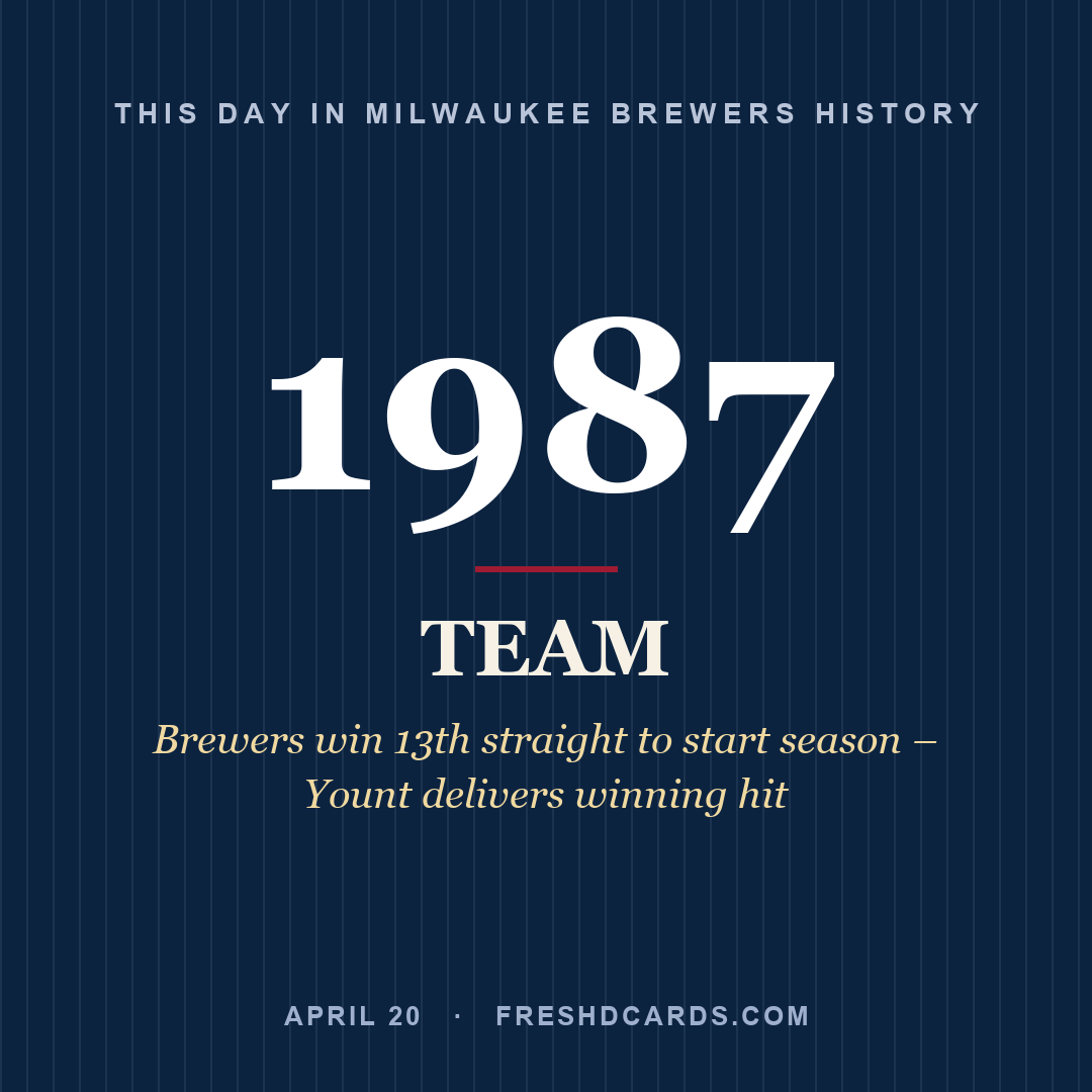 Milwaukee Brewers: Milwaukee Brewers, 1987, Brewers win 13th straight to start season – Yount delivers winning hit