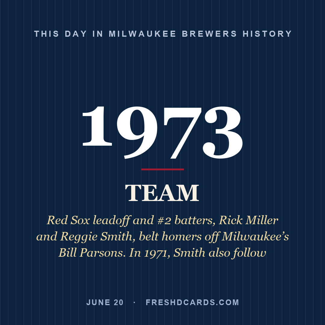 Milwaukee Brewers: Milwaukee Brewers, 1973, Red Sox leadoff and #2 batters, Rick Miller and Reggie Smith, belt homers off Milwaukee’s Bill Parsons. In 1971, Smith also follow
