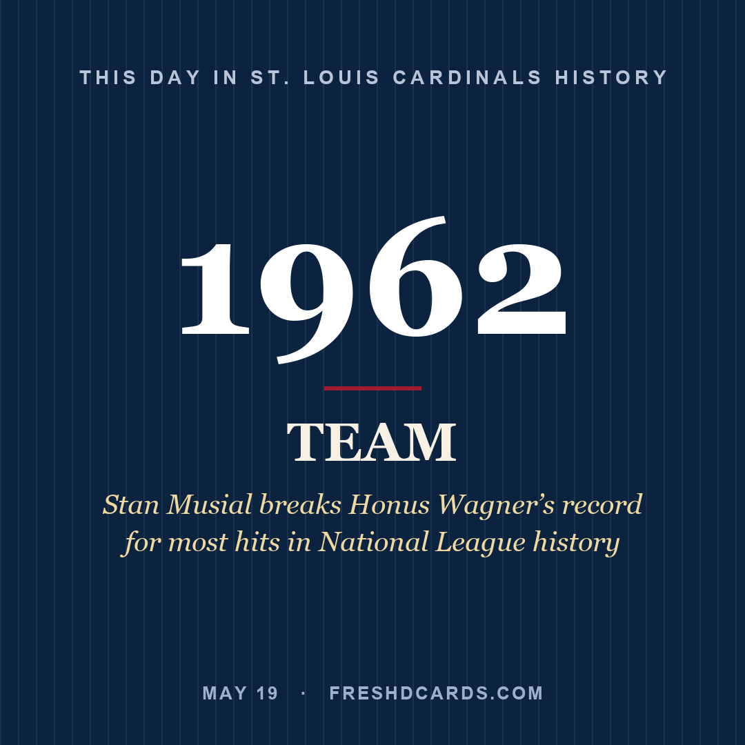 St. Louis Cardinals: St. Louis Cardinals, 1962, Stan Musial breaks Honus Wagner’s record for most hits in National League history