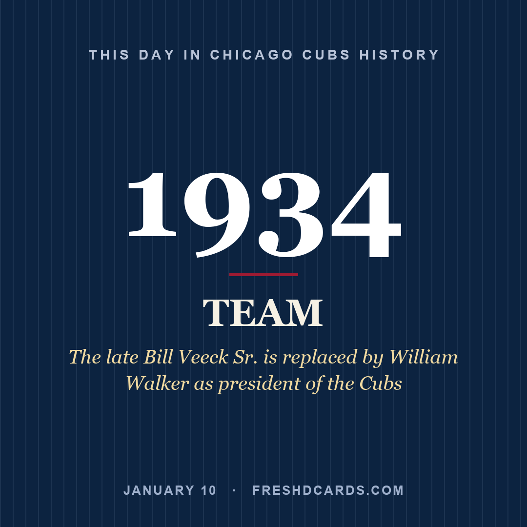 Chicago Cubs: Chicago Cubs, 1934, The late Bill Veeck Sr. is replaced by William Walker as president of the Cubs