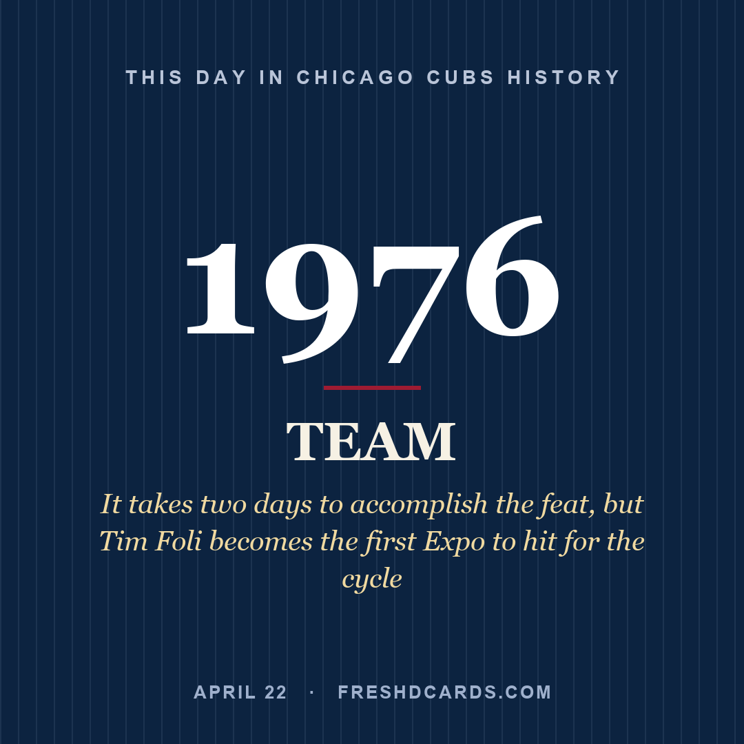 Chicago Cubs: Chicago Cubs, 1976, It takes two days to accomplish the feat, but Tim Foli becomes the first Expo to hit for the cycle
