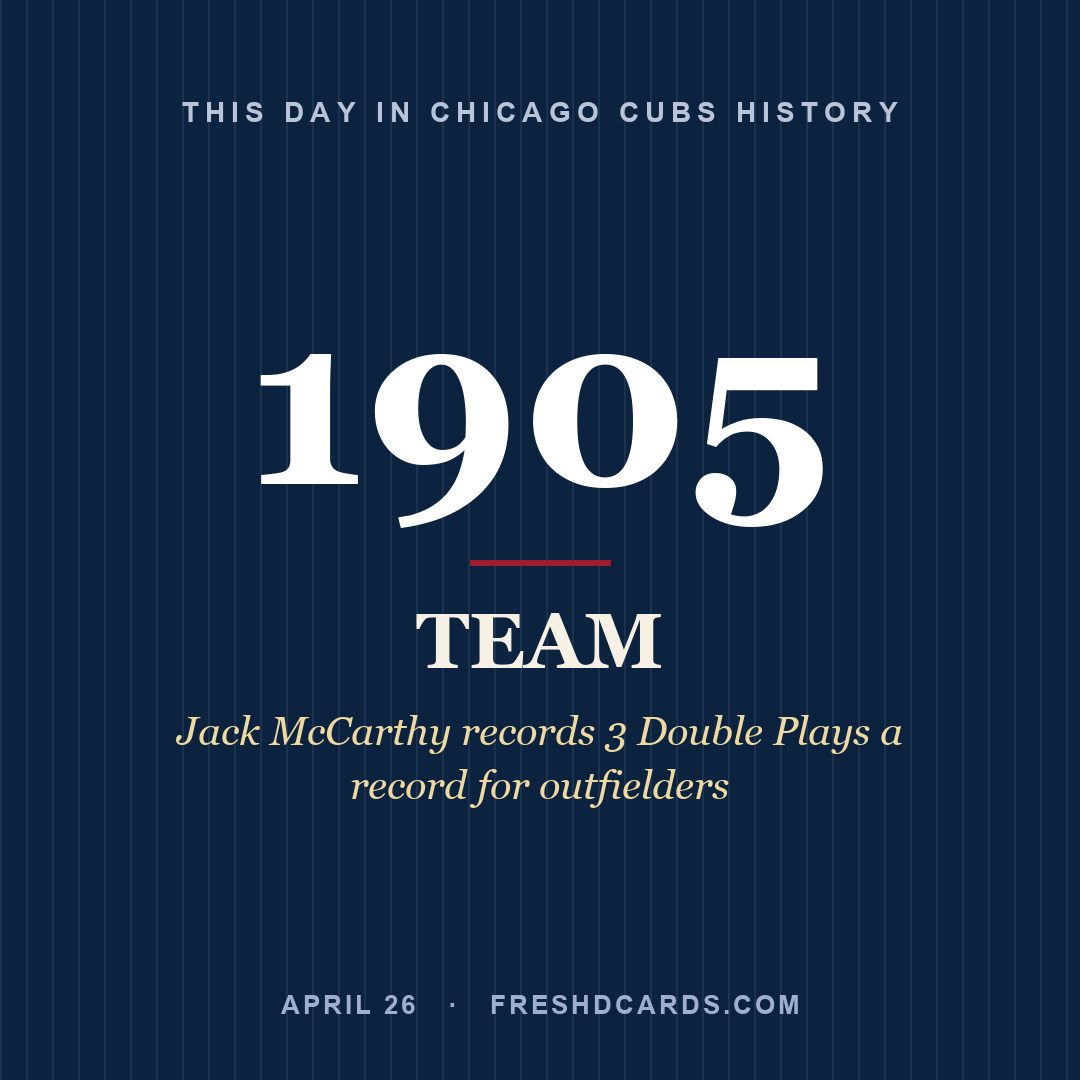 Chicago Cubs: Chicago Cubs, 1905, Jack McCarthy records 3 Double Plays a record for outfielders