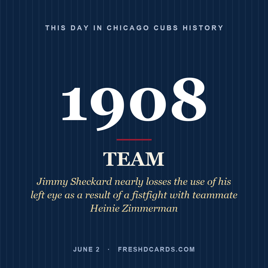 Chicago Cubs: Chicago Cubs, 1908, Jimmy Sheckard nearly losses the use of his left eye as a result of a fistfight with teammate Heinie Zimmerman