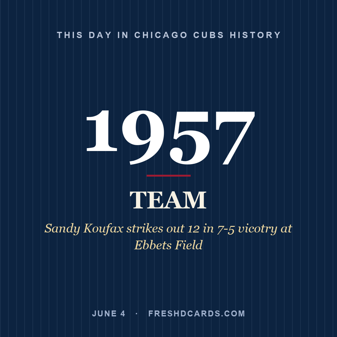 Chicago Cubs: Chicago Cubs, 1957, Sandy Koufax strikes out 12 in 7-5 vicotry at Ebbets Field