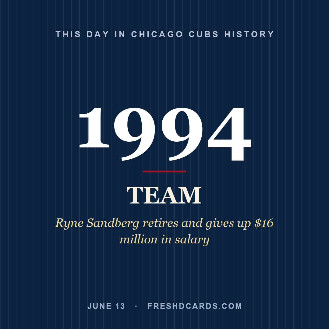 Chicago Cubs: Chicago Cubs, 1994, Ryne Sandberg retires and gives up $16 million in salary