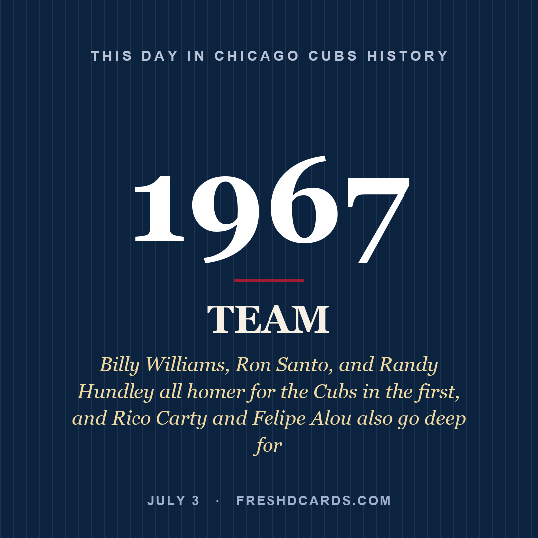 Chicago Cubs: Chicago Cubs, 1967, Billy Williams, Ron Santo, and Randy Hundley all homer for the Cubs in the first, and Rico Carty and Felipe Alou also go deep for