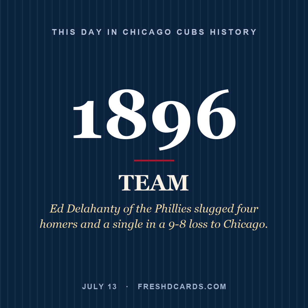 Chicago Cubs: Chicago Cubs, 1896, Ed Delahanty of the Phillies slugged four homers and a single in a 9-8 loss to Chicago.