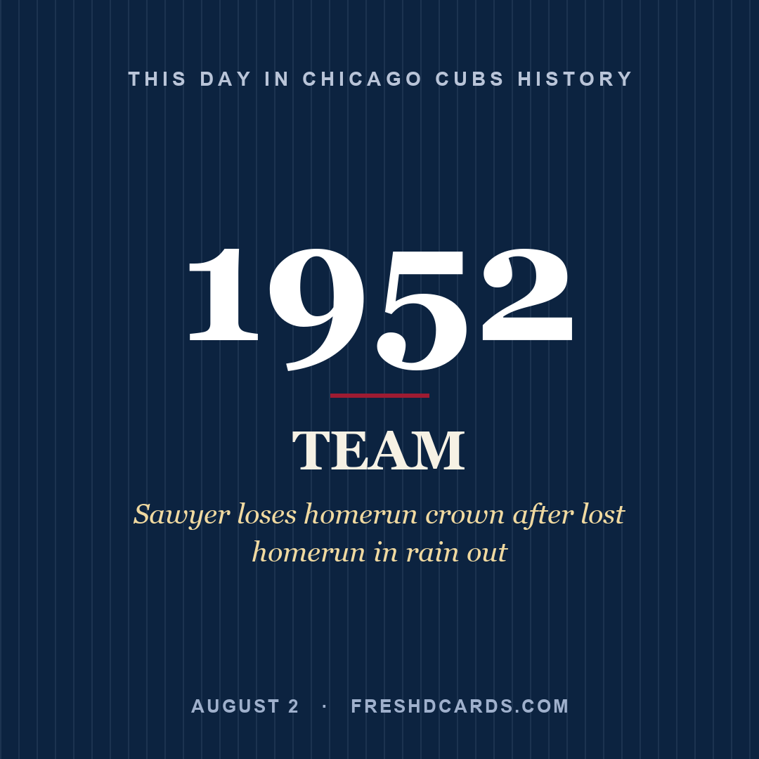 Chicago Cubs: Chicago Cubs, 1952, Sawyer loses homerun crown after lost homerun in rain out