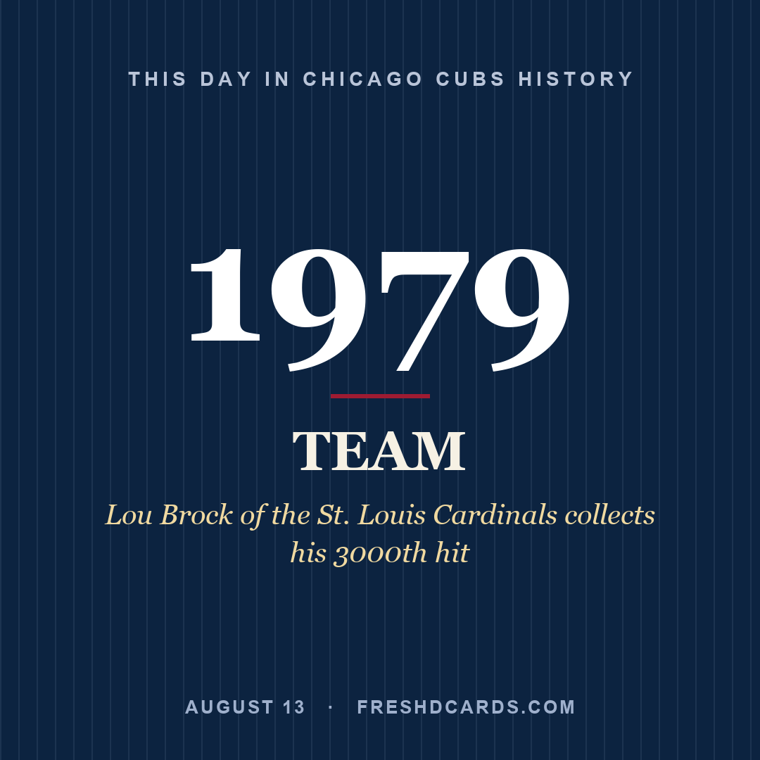 Chicago Cubs: Chicago Cubs, 1979, Lou Brock of the St. Louis Cardinals collects his 3000th hit