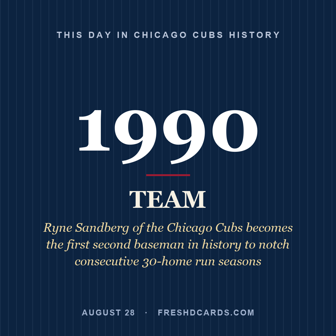 Chicago Cubs: Chicago Cubs, 1990, Ryne Sandberg of the Chicago Cubs becomes the first second baseman in history to notch consecutive 30-home run seasons
