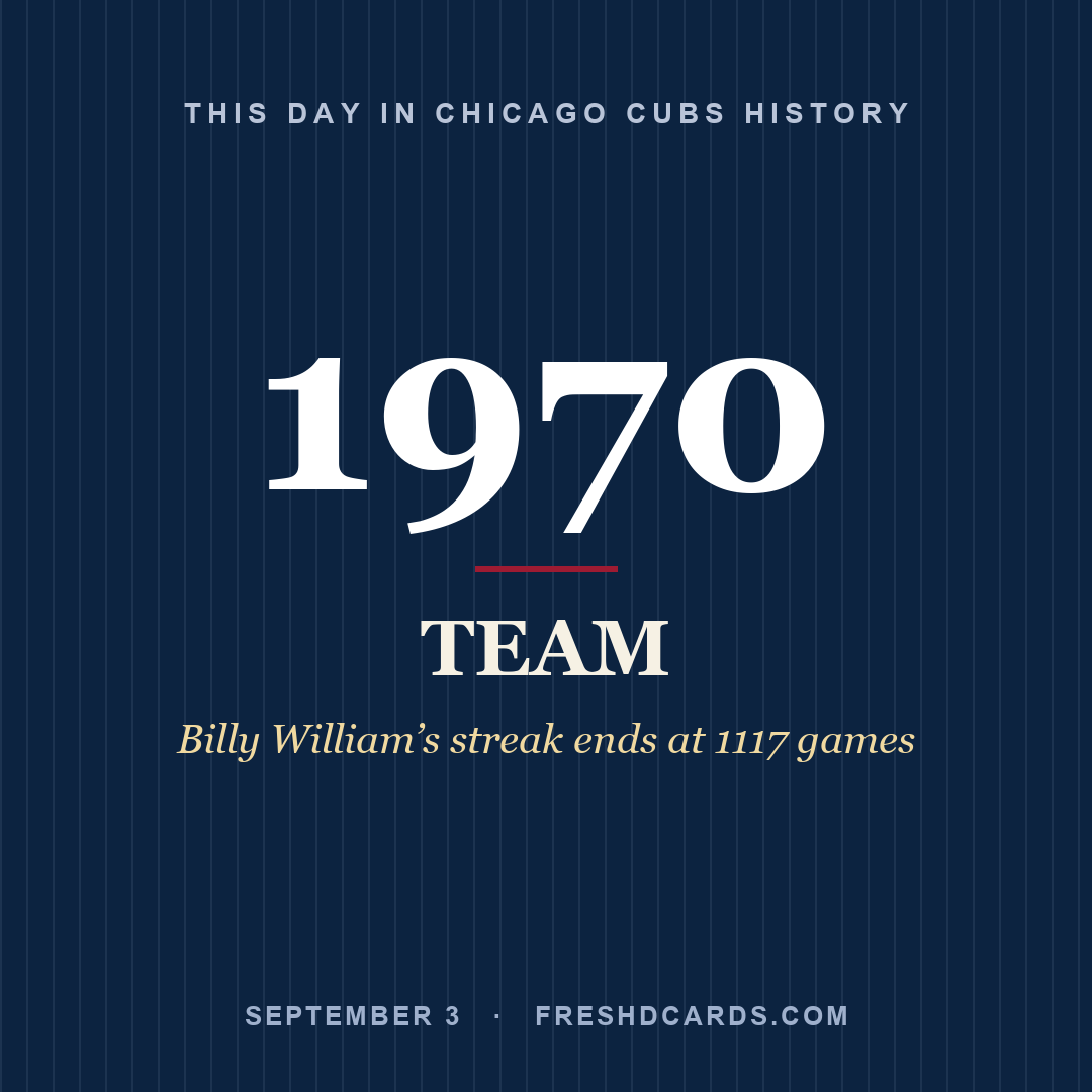 Chicago Cubs: Chicago Cubs, 1970, Billy William’s streak ends at 1117 games