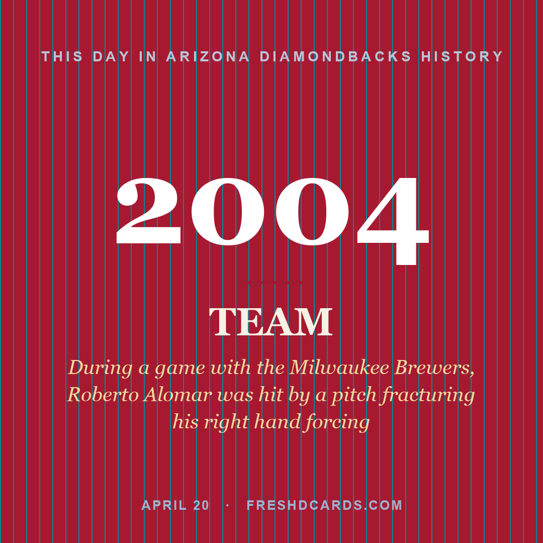 Arizona Diamondbacks: Arizona Diamondbacks, 2004, During a game with the Milwaukee Brewers, Roberto Alomar was hit by a pitch fracturing his right hand forcing