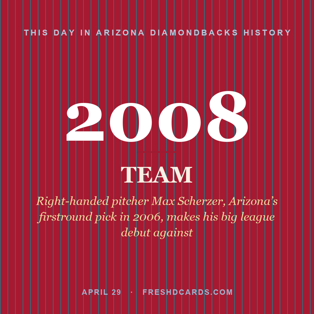 Arizona Diamondbacks: Arizona Diamondbacks, 2008, Right-handed pitcher Max Scherzer, Arizona’s firstround pick in 2006, makes his big league debut against
